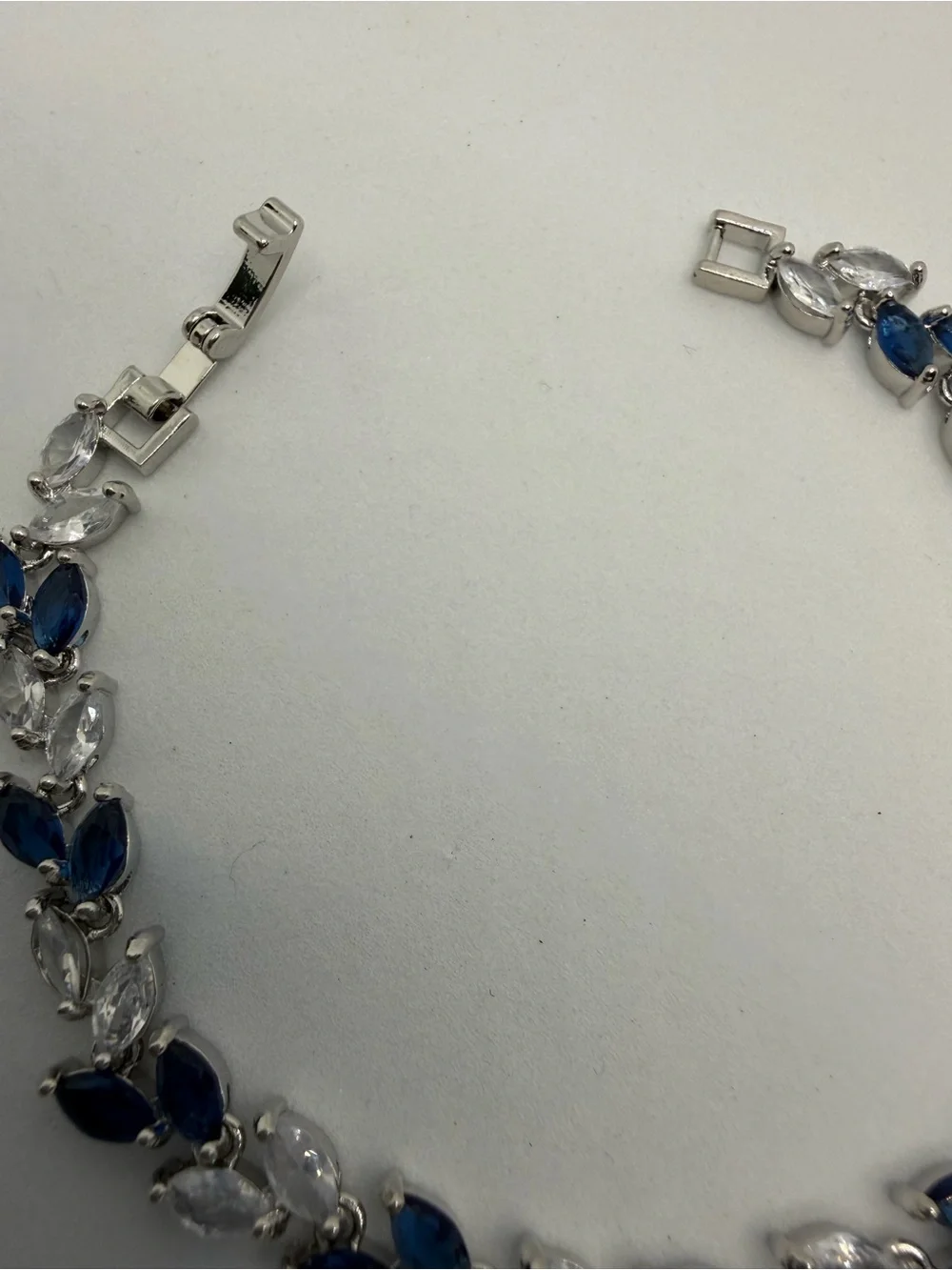 Silver Tennis Bracelet with Blue and Clear Marquise Stones - Women Jewelry